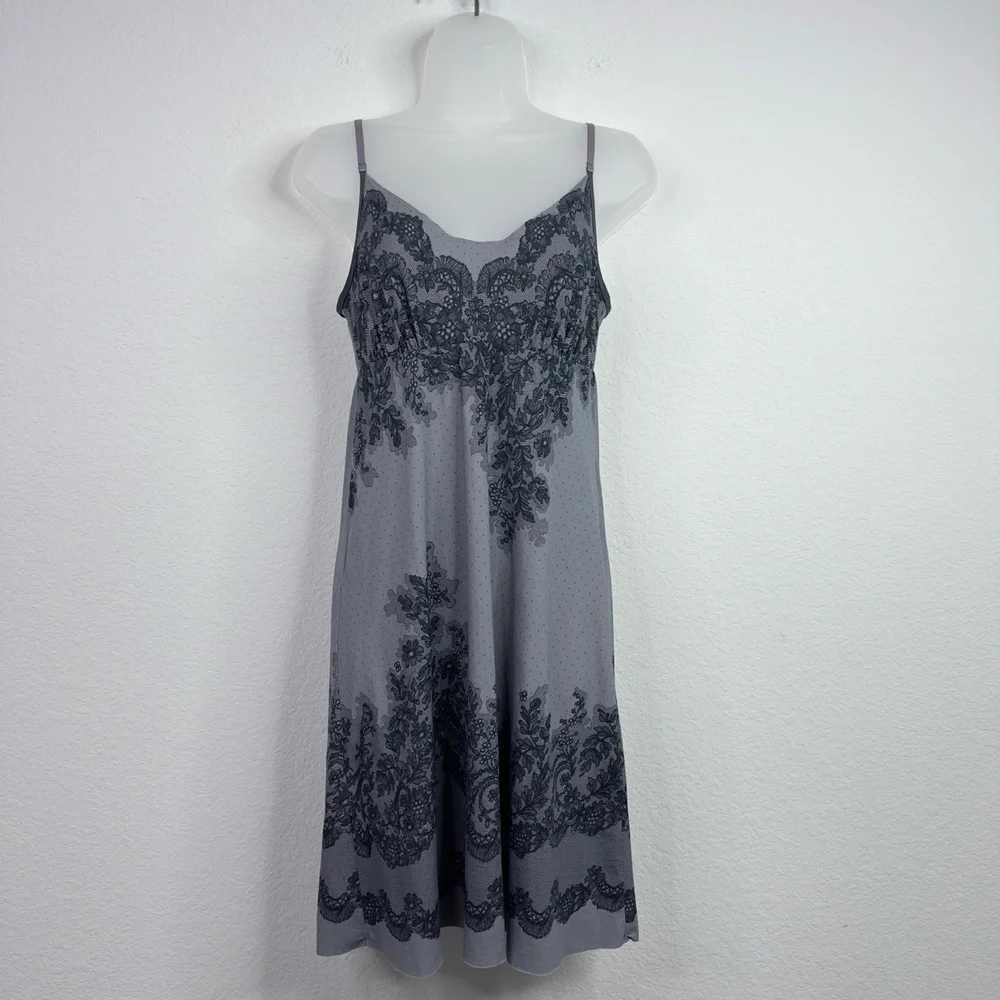 Commando Nightgown Womens S/M‎ Gray Antique Lace Print Microfiber Sleep Chemise